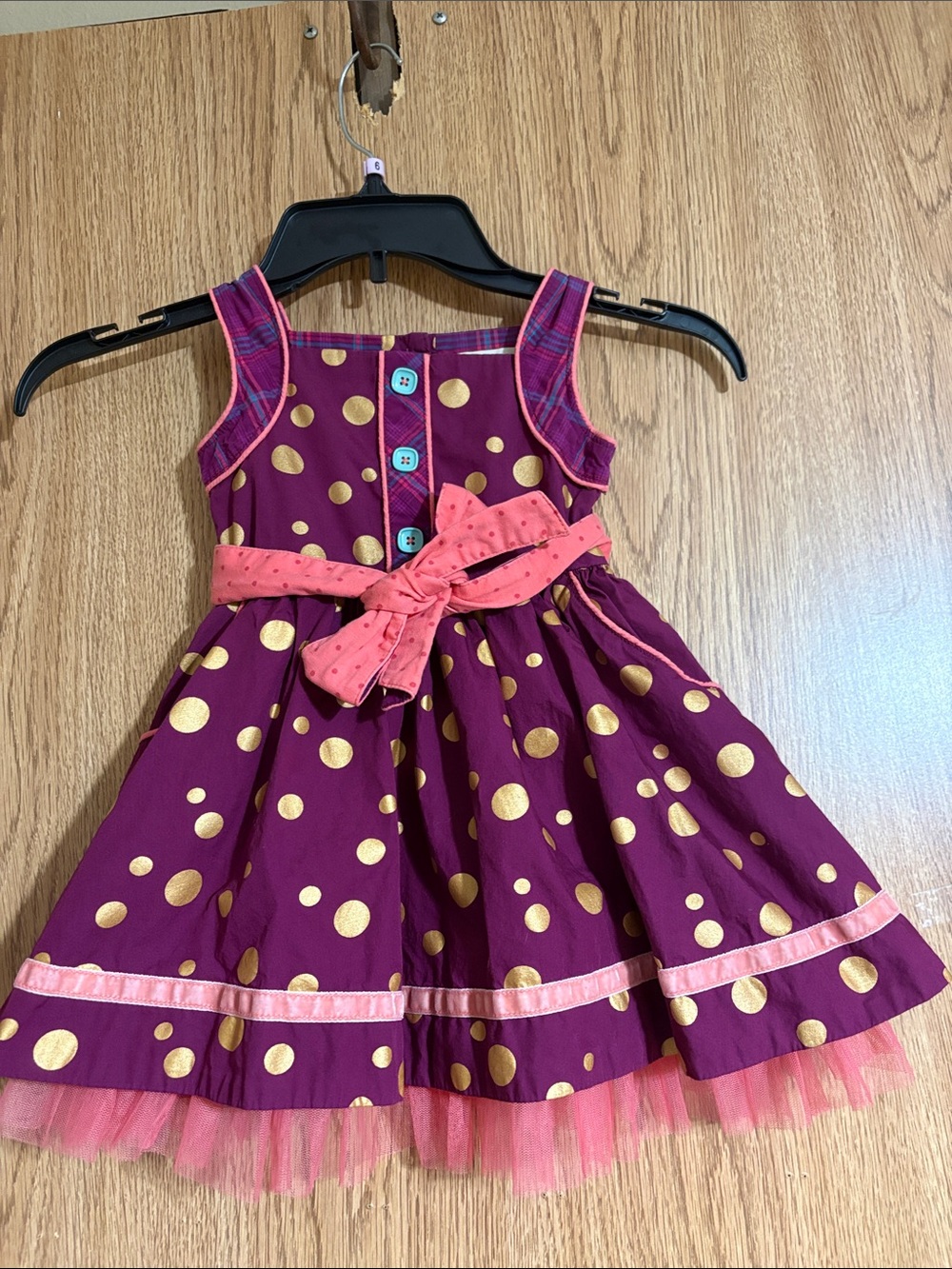 Matilda Jane Purple Dress with Gold Polka Dots and Pink Bow